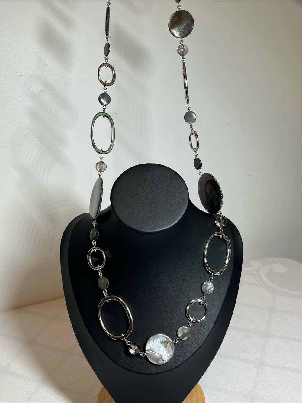 Lia Sophia Silver-Tone Mixed Disc & Open Oval Necklace with Gray Accents